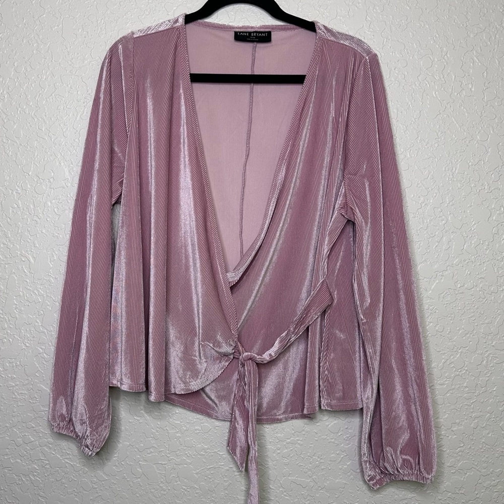 Lane Bryant Faux Wrap Rose Pink Velvet Wrap Blouse Size 18
